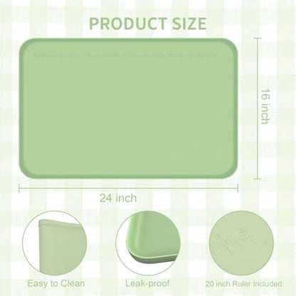 Silicone Art Mat for Painting, 24"x16" Green Roll Up Craft Mat with Raised Edges, Non-Slip Surface Protector