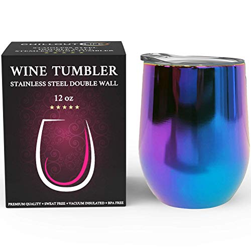 CHILLOUT LIFE 12 oz Stainless Steel Wine Tumbler with Lid - Double Wall Vacuum Insulated Wine Cup Glass Keeping Cold & Hot for Coffee, Champagne, Cocktails, Ice Cream - Dishwasher Safe Color - color: Magic Blue, style: 1 Pack