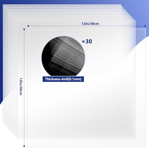 FSWCCK 30 Pcs 4 mil 12 x 12 Inch Translucent PET Blank Stencil Sheets, Mylar Sheets for Stencils, Template Plastic for Quilting Mylar Stencil Sheets, Laser Cutting, Gyro-Cut Tool Template Material - color: Transparent 4 mil
