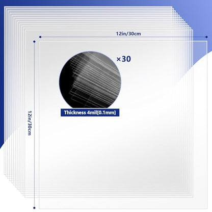 FSWCCK 30 Pcs 4 mil 12 x 12 Inch Translucent PET Blank Stencil Sheets, Mylar Sheets for Stencils, Template Plastic for Quilting Mylar Stencil Sheets, Laser Cutting, Gyro-Cut Tool Template Material - color: Transparent 4 mil