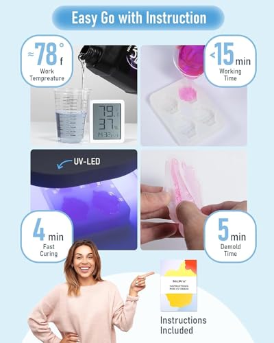 Nicpro UV Resin 1000g, Upgrade Crystal Clear Ultraviolet Epoxy Resin Glue Kit, Low Odor & Quick Curing Sunlight Cure Hard UV Resin for Jewelry Making, Handmade DIY Craft, Coating and Casting - size: 1000 g