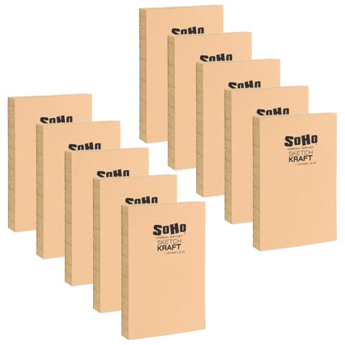 SoHo Urban Artist Open Bound Sketch Pads 10 Pack - Kraft - 5.6x8.26 - Open Coptic Bound Sketch Pads for Drawing, Calligraphy, Any Dry Media, & More - 1200 Sheets Total - color: Kraft, size: 5.6x8.26" - 10 Pack