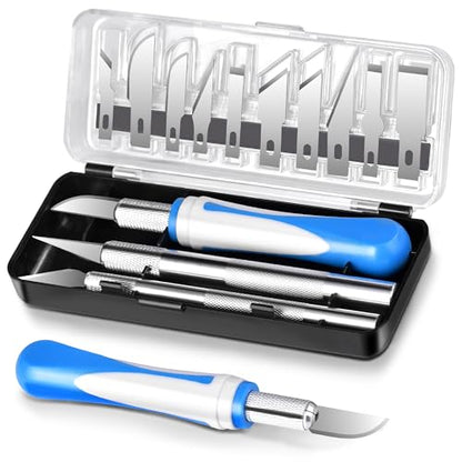 16 Pcs Premium Precision Craft Knife Set, 10 Replaceable Carbon Steel Blades, Hobby Knife for Scrapbooking, Stencil, Architecture, Wood/Leather Working