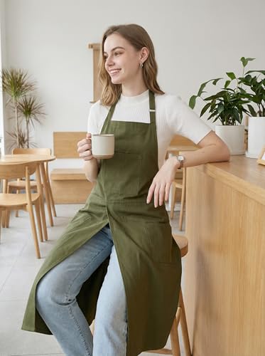 Molaxhome Split Apron with 3 Pockets,Unisex Pottery Apron with Adjustable Strap for Kitchen Ceramics - color: Green