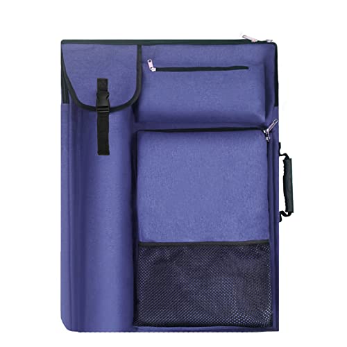 TreochtFUN Art Bags for Supplies Portfolio Case 19 X 25.5 in | for Storage A2 Canvas Board A3 Sketchbook - Carrying Artwork with Backpack & Tote-handle - color: Navy Blue