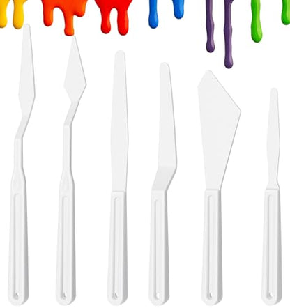 6Pcs Plastic Palette Knife Set, Thin and Flexible Plastic Paint Spatula for Acrylic Painting Art Knives Set Palette tools for Mixing, Spreading, Scratching, Layering Colors, Light Art Tools