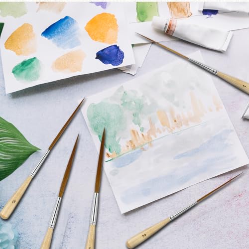 5Pcs Long Liner Brushes - Ox Ear Hair Detail Paint Brushes Extra Long Fine Point | Pinstriping, Scroll Outlining for Watercolor, Acrylic, Oil & Pro Artists