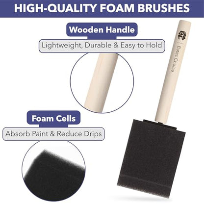 Bates- Foam Paint Brushes, 2 Inch, 16 Pack, Wooden Handle | for Painting, Staining, Varnish, Glue Application and DIY Crafts on Wood, Metal - color: Black, size: 2 Inch, 16 Pack
