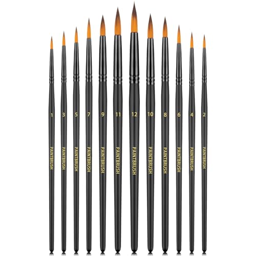 Watercolor Brushes Professional Set，12pcs Artist Watercolor Paint Brushes，Round Painting Brush for Watercolor, Acrylics, Ink, Gouache(Black)