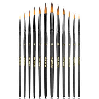 Watercolor Brushes Professional Set，12pcs Artist Watercolor Paint Brushes，Round Painting Brush for Watercolor, Acrylics, Ink, Gouache(Black)
