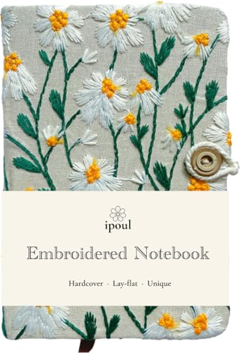 Pocket Journal, Small Notebook, A6 Sketchbook, 4x6 Notebook Unlined, Flower Embroidered Notebook, Blank, Hardcover, Lay Flat, Beautiful Journal, Daisy Gifts for Women, White Daisy - color: A6-button-white, style: Plain