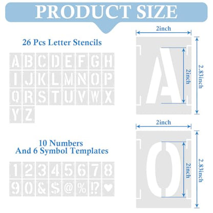 2 Inch 42 Pcs Reusable Letter Number Symbol Stencils, Plastic Painting Templates for Wood Wall Fabric Rock Chalkboard Signage School Door Porch DIY Art Craft Decoration Projects - size: 2 inch（White）