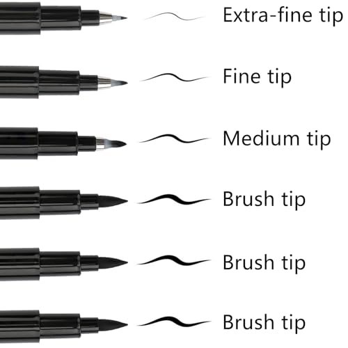 SAYEEC Calligraphy Brush Pens, Refillable Hand Lettering Pen, Black Ink Calligraphy Brush Markers Set for Writing Journaling Sketching Art Drawing Illustration Scrapbooking (4 Size, 6 Pack)