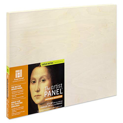 Ampersand Art Supply Unprimed Basswood Artist Panel, 7/8" Cradled Profile, 12"x16" - size: 12"x16", style: 7/8" Cradled