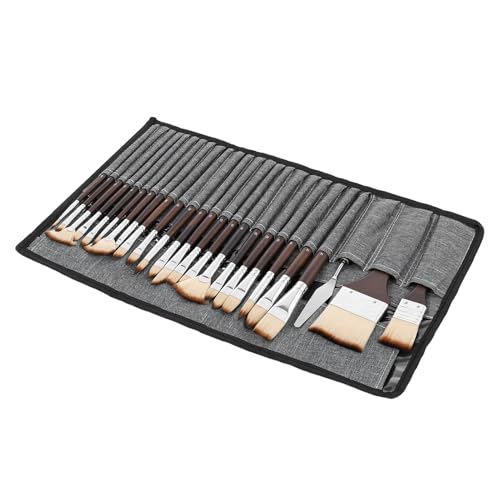 26 PCS Artist Paint Brushes for Acrylic, Professional Paint Brush, Nylon Bristles with Round, Filbert, Angle, Flat, Fan, Detail Brush, for Acrylic, Oil & Watercolor (Rosewood)