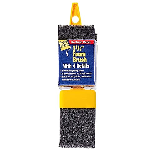 FoamPRO 715-4, 1 1/2" Foam Brush w/ 4 Refills - Premium Quality Paint Brush Set for All Paints, Urethanes, Varnishes, Stains - Effortless Application Foam Brushes- Smooth Finish, Reusable Handles - size: 1.5 Inch, style: Brush & 4 Refills