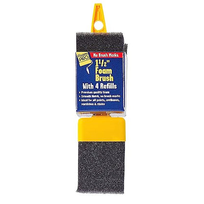 FoamPRO 715-4, 1 1/2" Foam Brush w/ 4 Refills - Premium Quality Paint Brush Set for All Paints, Urethanes, Varnishes, Stains - Effortless Application Foam Brushes- Smooth Finish, Reusable Handles - size: 1.5 Inch, style: Brush & 4 Refills