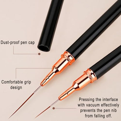 Nail Art Pens Set, Liner Brushes, Nail Art Brushes Tools For Long Lines, Thin Details, Fine Drawing, Liner Brush Polish Painting Nail Design (Black) - color: Black