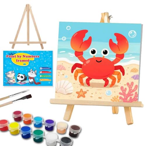 WEMEON Crab Paint by Numbers Kit for Kids with Frame and Easel, Easy Paint by Numbers Kits for Kids Ages 4-6, Small Painting by Number for Birthday Gift, Painting Party(10X10inch) - color: DMBK-0004-US(10X10inch)