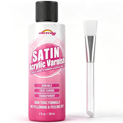 Clear Acrylic Paint Sealer, Satin Varnish for Acrylic Painting & Art Crafts, Non-Yellow Clear Coat for Clay, Wood, Glass, Metal, Plastic, Protect Boost Satin Finish on Canvas, Rock Painting & Model - color: Satin