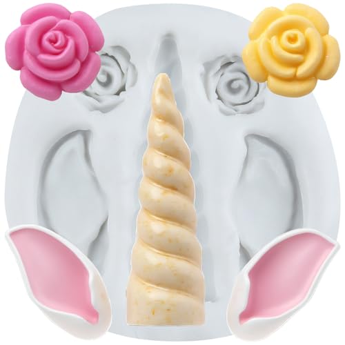 Unicorns Polymer Clay Mold Unicorns Horn Ears Rose Flower Silicone Molds for DIY Crafts Epoxy Resin Casting Air Dry Polymer Clay Plaster Jewelry Making - color: Style E