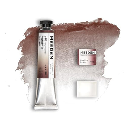 MEEDEN Professional Artist Watercolor Paint: Vandyke Brown - 15ml/0.5oz Water Color Tube, Semi-Moist Pigment Half Pan and Empty Matching Half Pan for Artists Pros - color: Vandyke Brown