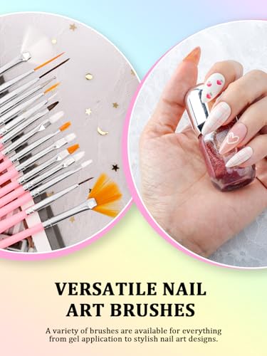 YOOVR Nail Art Tools Set, Nail Stand for Press on Holder for Painting Nails, Nail Art Brushes, Liner Brushes, Nail Dotting Tool, Must Haves Design Tools Supplies Kit for Nail Tech & Beginners (Pink) - color: Pink