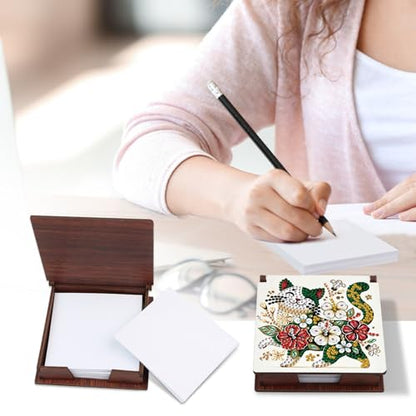 Diamond Painting Kit memo Box, Diamonds Art DIY Cat and Flowers Patterns Sticky Note Box Special Shape Drill, with 160 Sticky Note, Ideal for Home Office Supplies, Handicrafts, Holiday Gifts - color: Cat and flowers