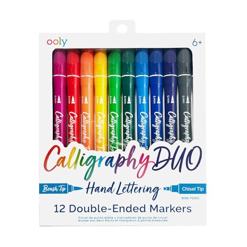 Ooly Calligraphy Duo - 12 Double Ended Calligraphy Pens for Writing & Hand Lettering, Dual Tip Pens for Beginners or Kids Includes 1 Brush & 1 Chisel Tip Pen in Classic Colors - style: Calligraphy Duo