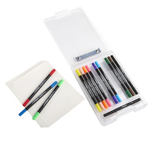 KINGART Studio Marker Set with Drawing Board Case, 30 Pcs, Twin-Tip Markers, Drawing Board with 16 Sheets