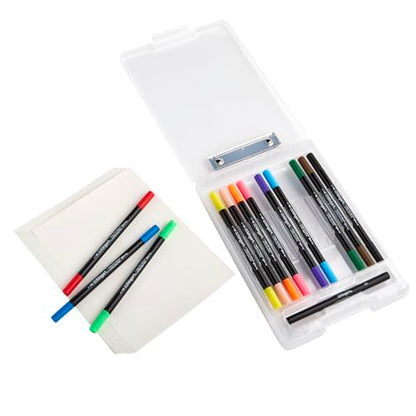 KINGART Studio Marker Set with Drawing Board Case, 30 Pcs, Twin-Tip Markers, Drawing Board with 16 Sheets