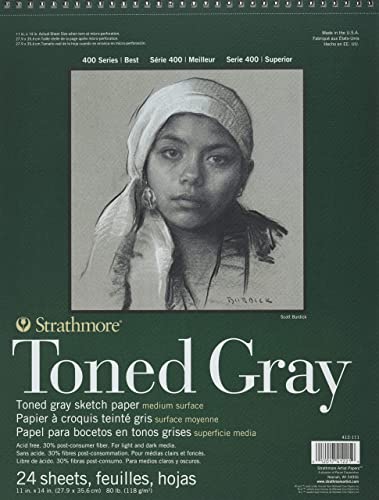 Strathmore 400 Series Wire Bound Toned Sketch Pad, 80 lb. Paper, 11 X 14 inches, Gray, 50 Sheets (412-111) (Pack of 12) - size: 11x14 (Pack of 12)