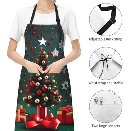 Cartoon heart sun Heavy Duty Waterproof Apron with Pockets for AdultsResistant Grilling, Gardening, Painting - color: Round Ball Christmas Tree