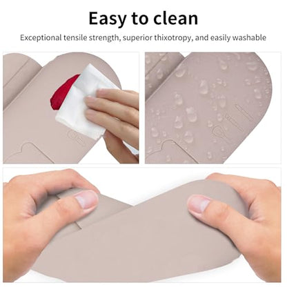 Travel Makeup Brush Holder with Cleaning Pad -Silicone Brush Organizer Case, Magnetic Closure Waterproof Cosmetic Bag for Easy Storage & On-the-Go Cleaning (9.05 Inch) - color: Khaki