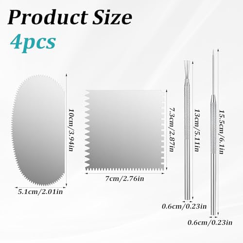 4Pcs Clay Sculpting Tools Set, Stainless Steel Metal Ribs for Pottery - Serrated Rib, Molding Scrapers, Ceramic Needle Tool, Feather Wire Texture Tool, for Ceramics Art Craft Supplies