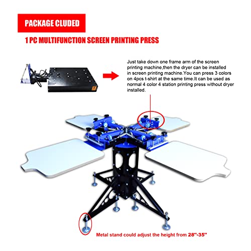 Tianiuseen Screen Printing Kit Silk Printing Press Equipment Material 3 Color 4 Station Screen Printer Screen Printing Flash Dryer Drying Cabinet and UV Exposure Unit for T-Shirt DIY