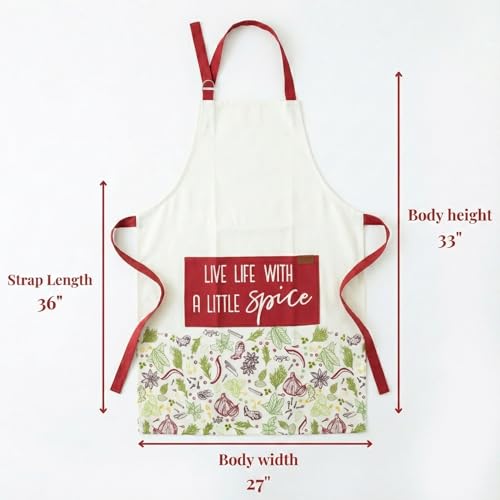 100% Cotton Printed Kitchen Apron with 2 Pockets for Men and Women – Adjustable Chef Apron - Machine Washable - color: Red Spices