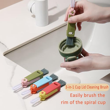 3 in 1 Cup Lid Cleaning Brush, Cup Lid Cleaning Brush Brush for Bottle Gap Tight Spaces, Lid Cleaning Brush 3 Pack Multifunctional Bottle Cleaning Tools