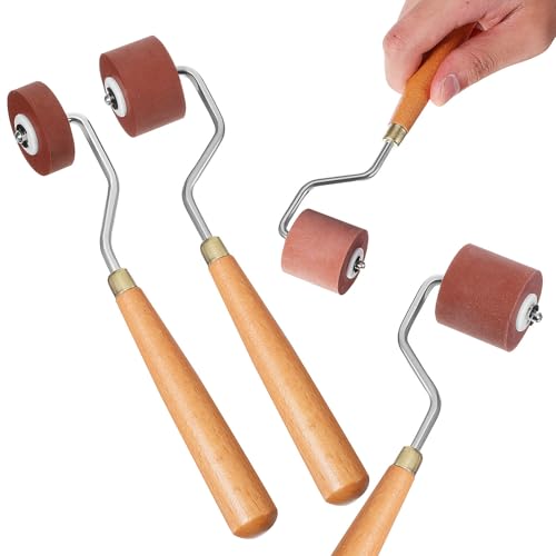JOYOFREELY 3pcs Rubber Rollers Set for Printmaking and Craft Stamping, Smooth Rolling with Three Different Widths, Sturdy Rubber and Wood Construction, for Hobby Tools and Scrapbooking