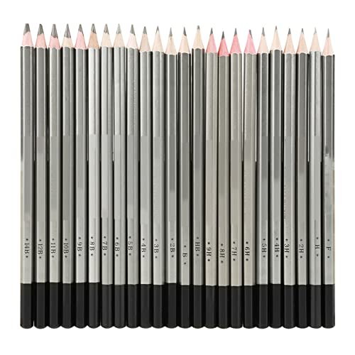 24Pcs Drawing Sketching Pencil Set 9H-14B Hardness, Wooden Art Graphite Pencil Set, Shading Painting Tool 6.9in x 0.3in, for Artist Beginners Sketching