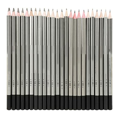 24Pcs Drawing Sketching Pencil Set 9H-14B Hardness, Wooden Art Graphite Pencil Set, Shading Painting Tool 6.9in x 0.3in, for Artist Beginners Sketching