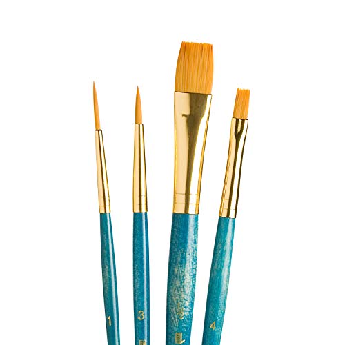 Princeton RealValue Brush Set, Gold Taklon, Blue Handle, 4 Piece, 1 Count - style: Set-9172