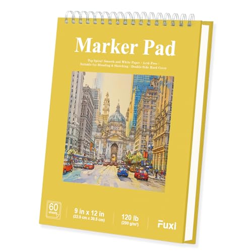Marker Paper Sketchbook 9"X12", 120lb/200gsm Thick Marker Paper, 60 Sheets Acrylic Marker Sketchbook Bleedproof, Professional Art Supplies for Adults & Teens. - color: Yellow, size: 9" x 12" (Pack of 1)