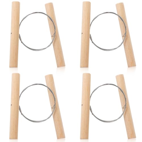 4 Pcs Clay Cutters, Pottery Wire Tools Wire Cheese Cutter Clay Tools Pottery Trimming Tool Clays Accessories for Ceramics Tool Earthenware Clays Sculpting Plasticine Dough Mud Line (Wood Color)
