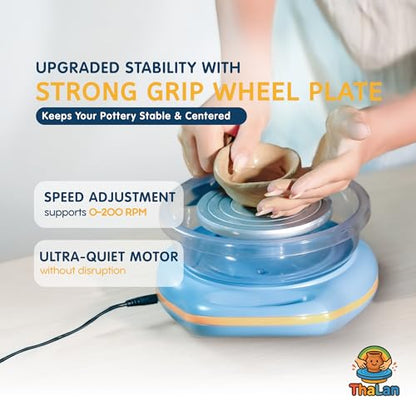Pottery Wheel for Kids | Clay Machine for Beginners | 4.7 Inch Electric Mini Wheel Kit for Arts | Includes 8 Piece Tool Set and Paint | Educational Pottery Kit for Adults