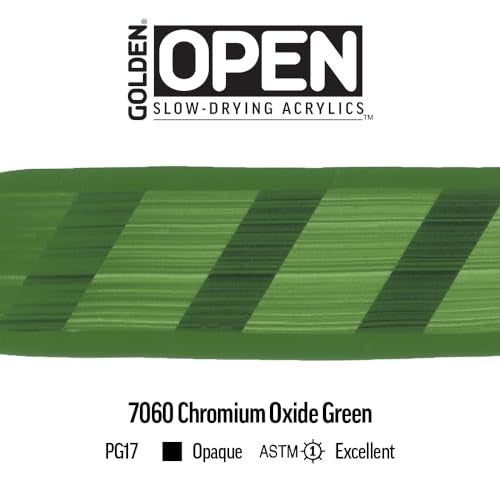 GOLDEN OPEN Slow-Drying Acrylics, Chromium Oxide Green, 5 fl oz. tube, Professional Acrylic Paint, Opaque - color: Chromium Oxide Green, size: 5 Fl Oz (Pack of 1)