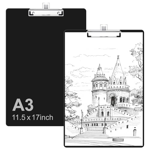11x17 Large Clipboard with Pen Holder, Vertical Layout(2 Pack) | Black Ledger Size Clip Board for Teachers, Students, Lawyers, Office & School Supplies