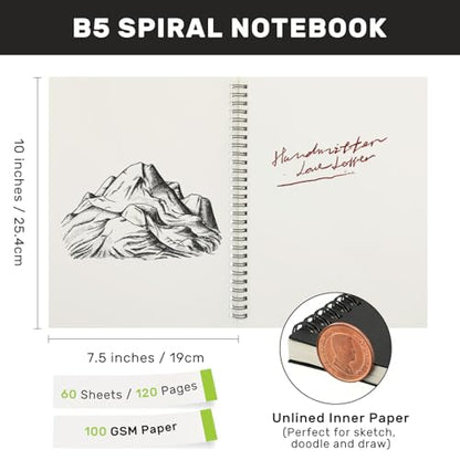 Gueevin 2 Pack Hardbound Spiral Sketch Books Bulk Bound Sketchbooks Blank Notebook 100gsm 7.5" x 10" 60 Sheets Drawing Art Paper for Artist Adult Art Supplies Pencil Pastel (Black)