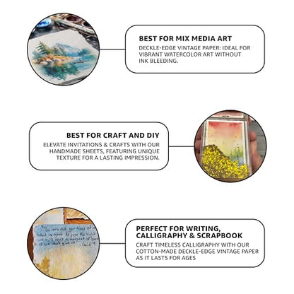 LEATHER VILLAGE Watercolor Paper, 140lb(300gsm), 6x4 Inches, 25 Sheets, Handmade Deckle Edge Paper, Textured, Mixed Media, Cold Press Pad for Calligraphy, Sketching, Crafts and Painting - size: 6 inches X 4 inches
