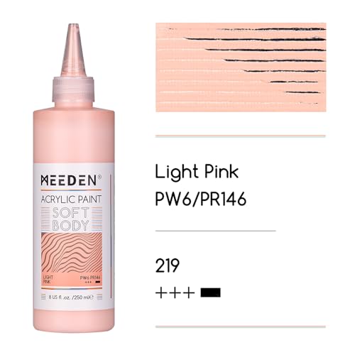 MEEDEN Soft Body Acrylic Paint: Light Pink Matte Finish - 250ml/8.45oz Bulk Acrylic Colors in Ergonomic Bottle - Fluid Flow Art Paints for Artists Canvas Painting - color: Light Pink